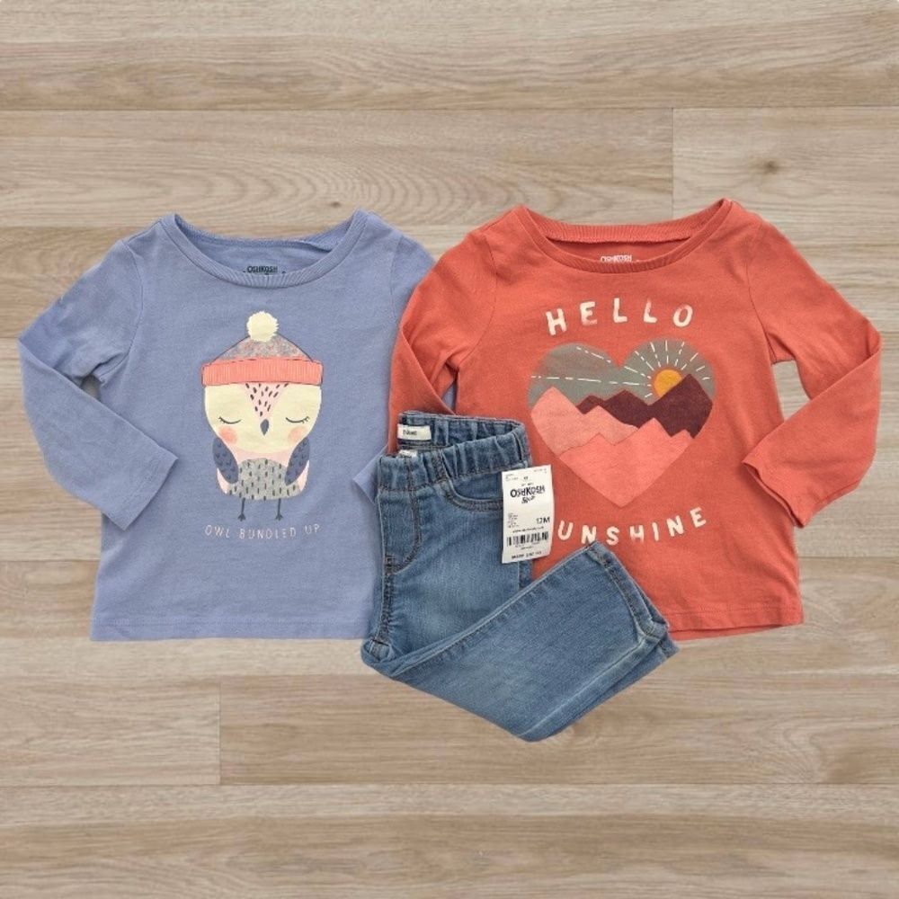OshKosh Long Sleeve Tees and NWT Jeggings Bundle 12 months